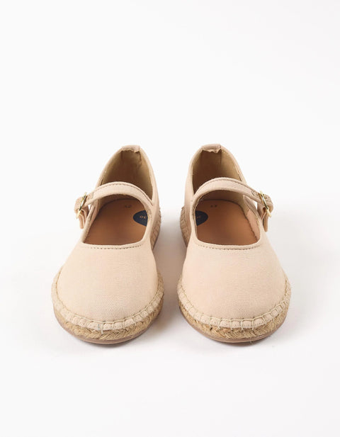 Canvas Ballerina Shoes with Buckle B&S for Girls, Light Beige