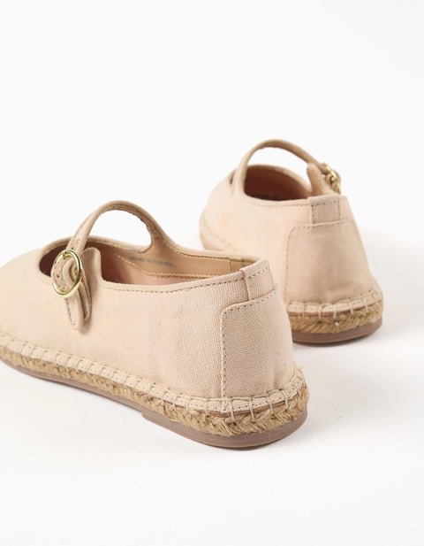 Canvas Ballerina Shoes with Buckle B&S for Girls, Light Beige