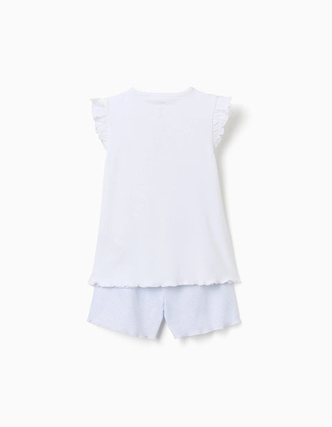 Cotton pyjamas with Stitch print for girls, white/blue