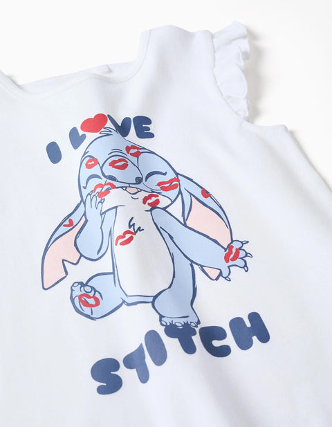 Cotton pyjamas with Stitch print for girls, white/blue