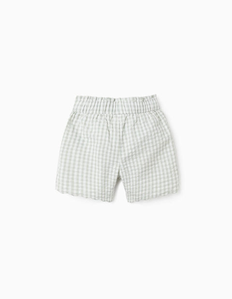 Cotton Shorts with Vichy Pattern B&S for Girls, White/Light Green