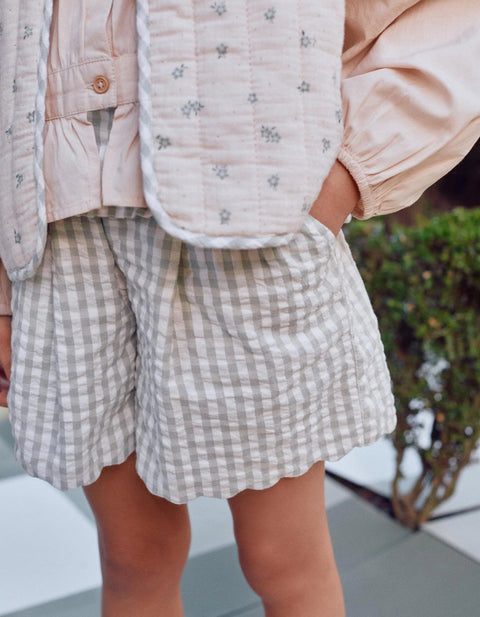 Cotton Shorts with Vichy Pattern B&S for Girls, White/Light Green