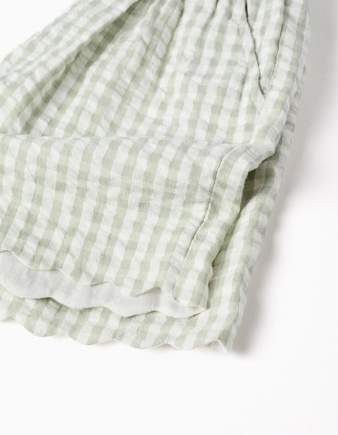 Cotton Shorts with Vichy Pattern B&S for Girls, White/Light Green