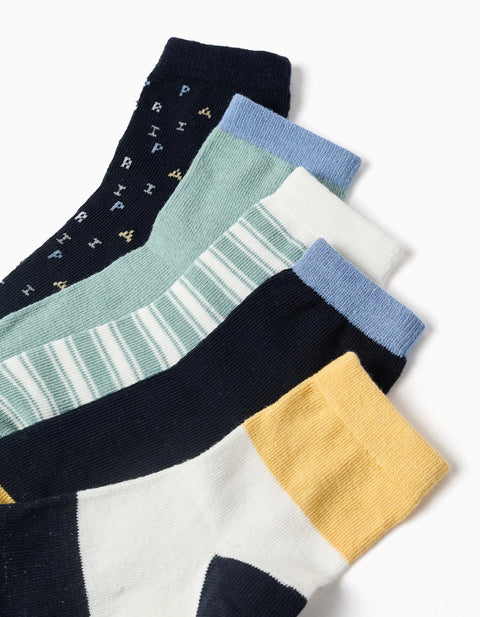 5 Pairs of Socks with Contrasting Details for Boys, Multicolour