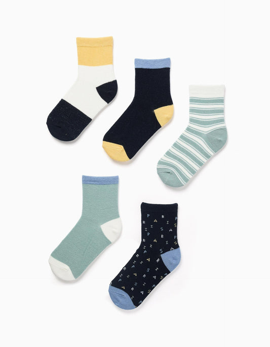 5 Pairs of Socks with Contrasting Details for Boys, Multicolour