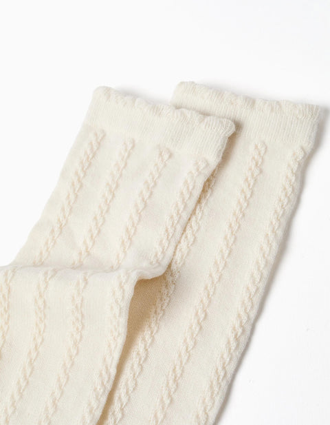 Knee High Socks with Cable Knit Details for Girls, White