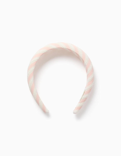 Striped Padded Alice Band for Girls, Light Pink/White