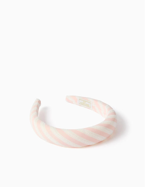 Striped Padded Alice Band for Girls, Light Pink/White
