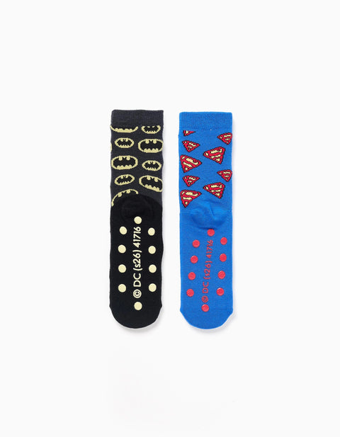 Pack of 2 non-slip socks with superhero motifs for boys, black/blue