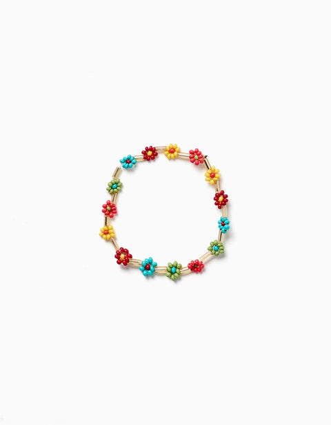 Bracelet with floral beads for girls, multicolour
