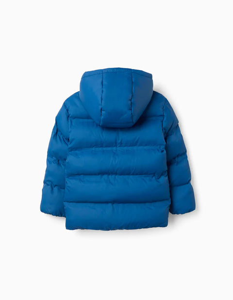 Hooded Thermal Quilted Jacket with Pockets for Boys, Blue