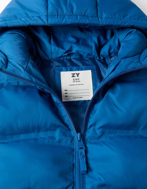Hooded Thermal Quilted Jacket with Pockets for Boys, Blue