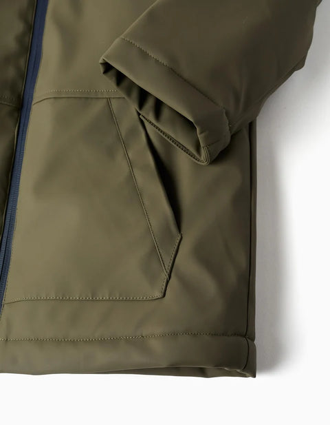 Hooded Parka with Sherpa Lining for Boys, Khaki