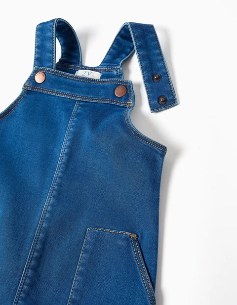 Denim Pinafore Dress with Front Pockets for Baby Girls, Blue