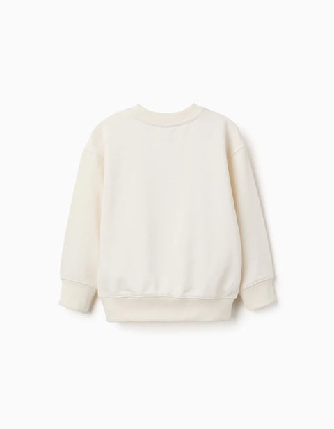 Cotton Sweatshirt with Abstract Print for Boys, Light Beige/Blue