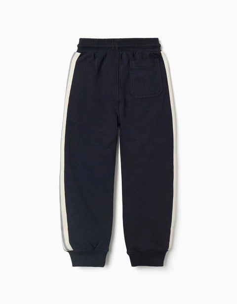 Cotton Joggers with Striped Tape for Boys, Navy Blue/Beige/Green