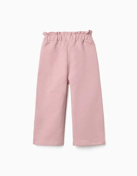 Wide Leg Fleece Trousers with Elastic Waistband for Baby Girls, Pink