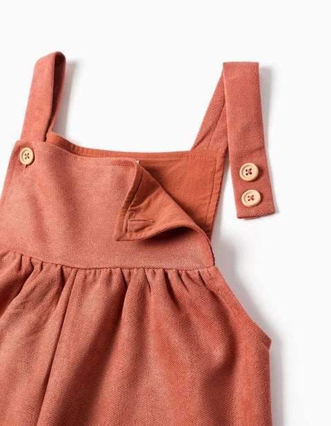 Wide Leg Interlock Knit Dungarees with Pockets for Girls, Terracotta