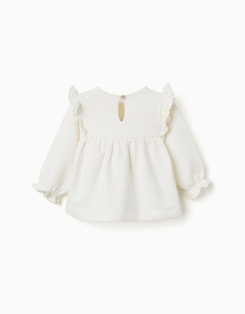 Brushed Sweatshirt with Embossed Flowers for Baby Girls, White