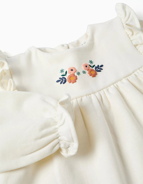 Brushed Sweatshirt with Embossed Flowers for Baby Girls, White
