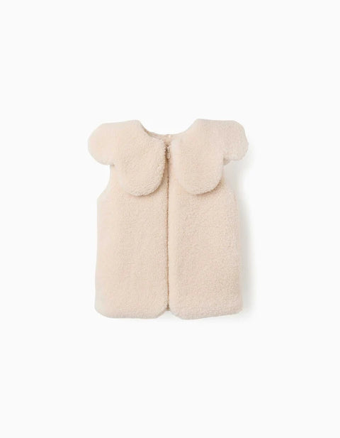 Padded Sherpa Vest with Maxi Collar for Girls, White