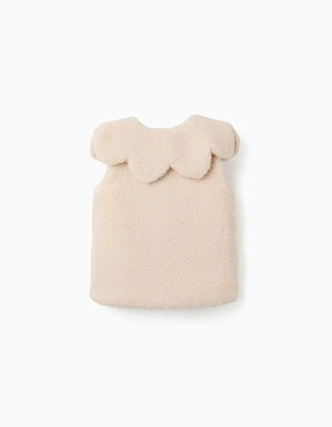 Padded Sherpa Vest with Maxi Collar for Girls, White