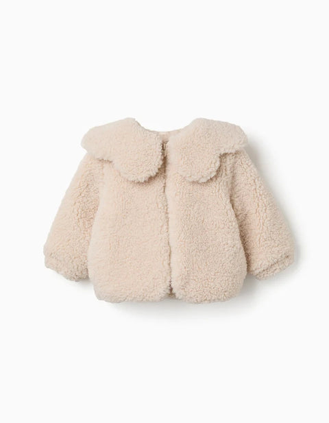 Padded Sherpa Jacket with Maxi Collar for Baby Girls, White