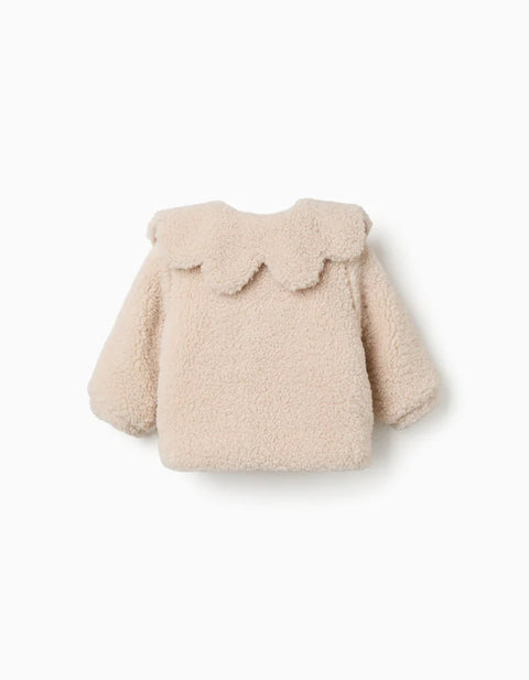 Padded Sherpa Jacket with Maxi Collar for Baby Girls, White