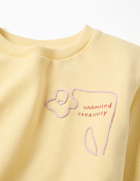 Cotton Sweatshirt with Creativity Print for Girls, Yellow