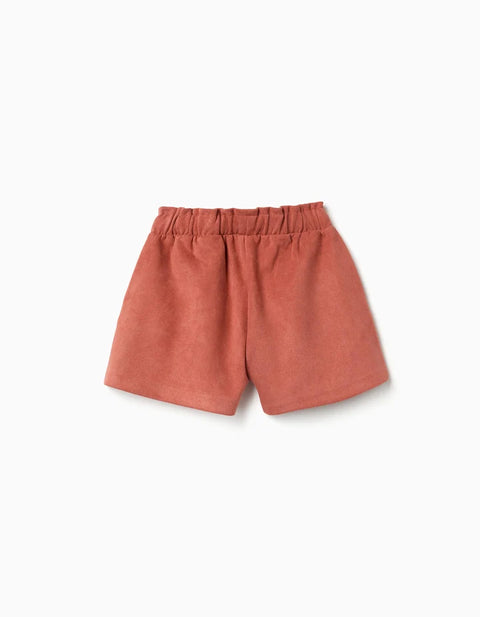Interlock Knit Shorts with Built-in Belt for Girls, Terracotta