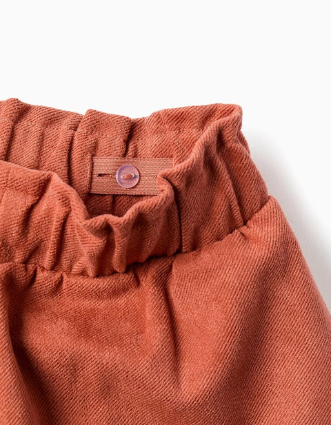 Interlock Knit Shorts with Built-in Belt for Girls, Terracotta