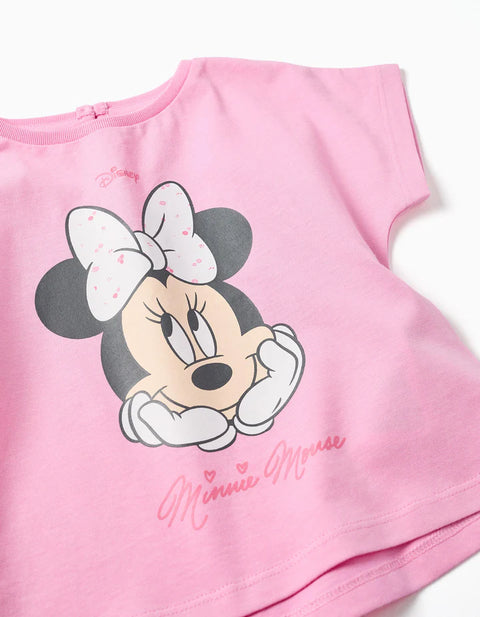 Cotton T-Shirt with Minnie Print for Baby Girls, Pink