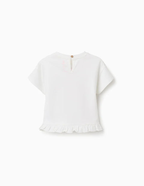 Cotton T-Shirt with Minnie Print and Ruffles for Baby Girls, White