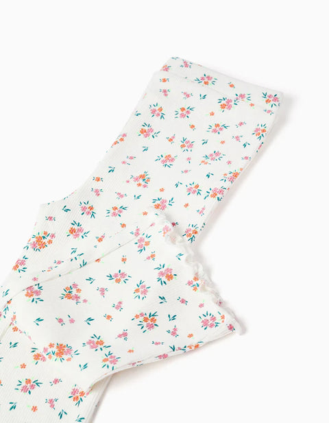 Cotton T-Shirt and Ribbed Trousers for Baby Girls, Salmon/Beige