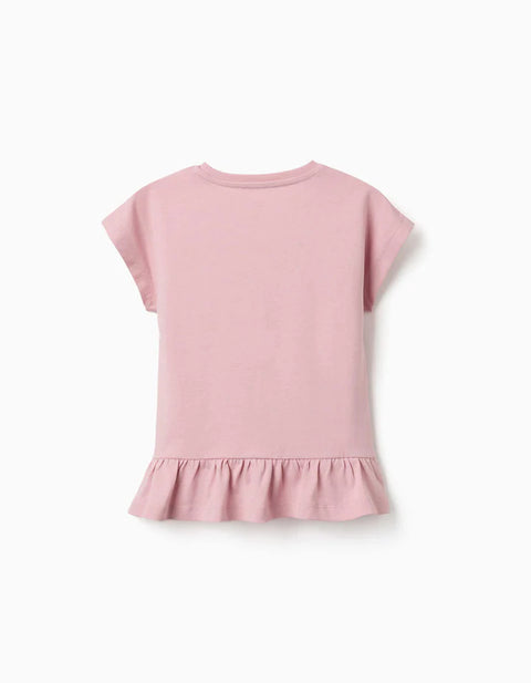 Cotton T-Shirt with Floral Heart Print for Girls, Pink