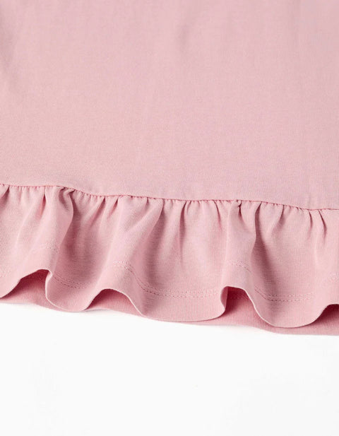 Cotton T-Shirt with Floral Heart Print for Girls, Pink