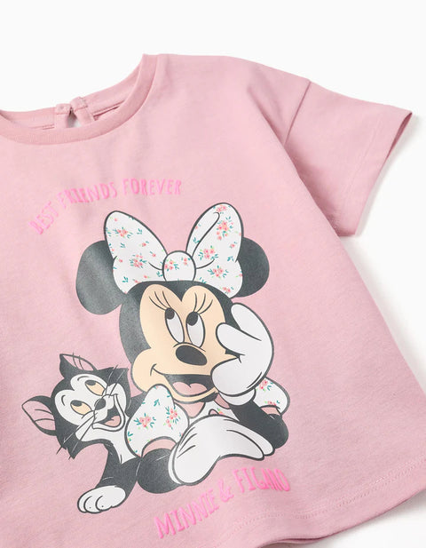 Cotton T-Shirt with Minnie & Figaro Print for Baby Girls, Pink
