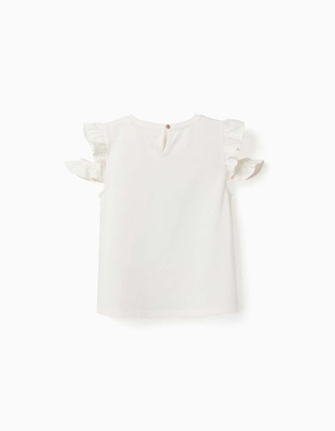 Cotton T-Shirt with Stitch & Scrump Print for Girls, Light Beige