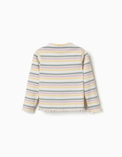 Long Sleeve Ribbed T-Shirt with Stripes for Girls, Multicolour