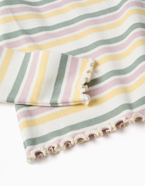 Long Sleeve Ribbed T-Shirt with Stripes for Girls, Multicolour