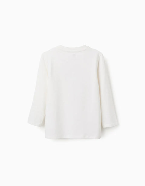 Long Sleeve Cotton T-Shirt with Shapes Print for Boys, White