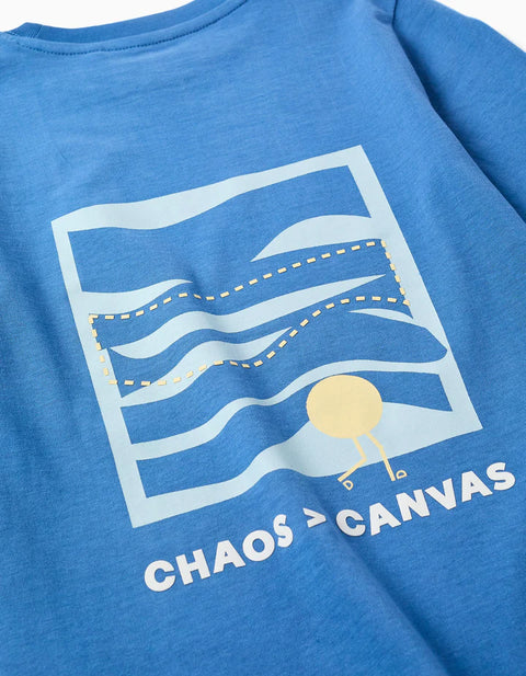 Long Sleeve Cotton T-Shirt with Making Art Print for Boys, Blue