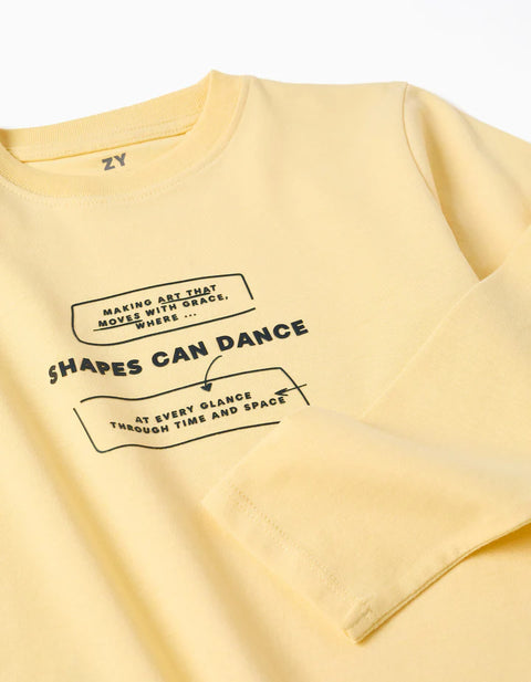 Long Sleeve Cotton T-Shirt with Making Art Print for Boys, Yellow