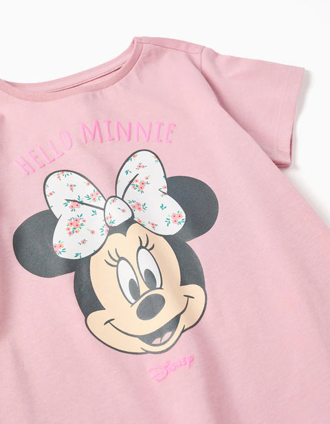 Cotton T-Shirt with Minnie Print for Girls, Pink