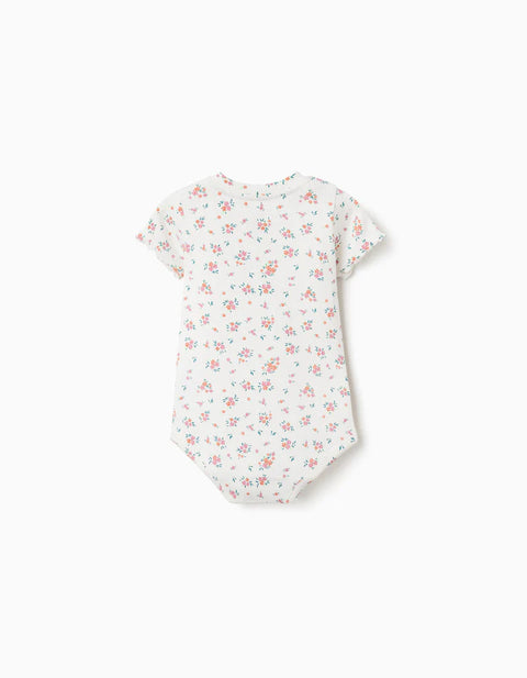 Ribbed Bodysuit with Floral Pattern for Baby Girls, Light Beige