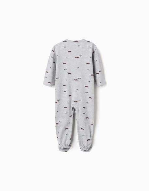 2 Cotton Babygrows with Car Prints for Newborn and Baby Boys, Green/Grey