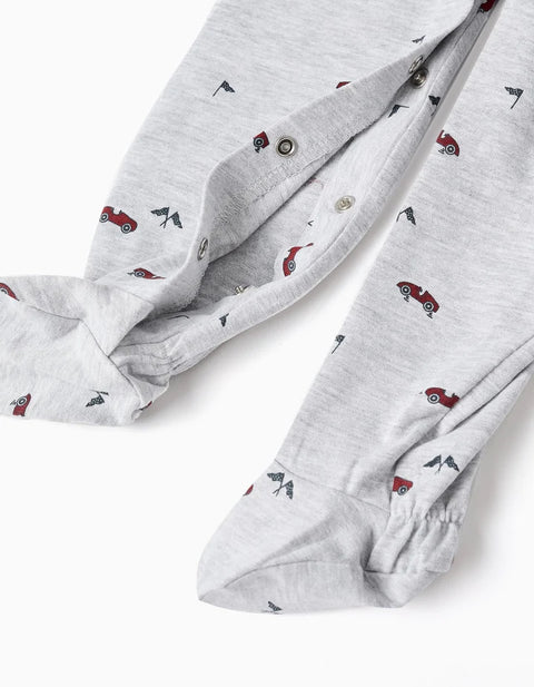 2 Cotton Babygrows with Car Prints for Newborn and Baby Boys, Green/Grey