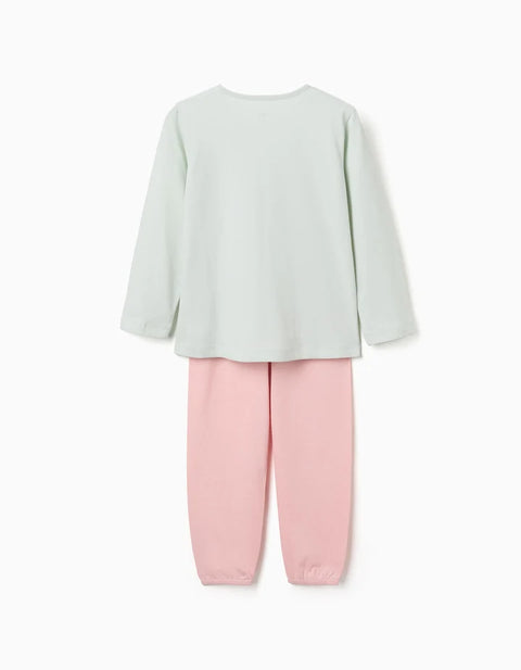 Long Sleeve Pyjamas with Flower Print for Girls, Light Green/Pink