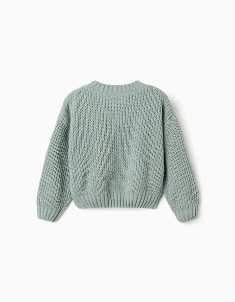 Chenille Knit Jumper with Dropped Shoulders for Girls, Light Green