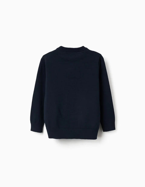 Knitted Jumper with Ribbed Ends for Boys, Navy Blue